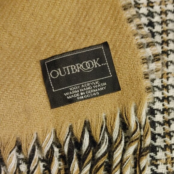 Scarf Houndstooth Fringe Outbrook Acrylic Material Black Tan Classic Style - Picture 3 of 7